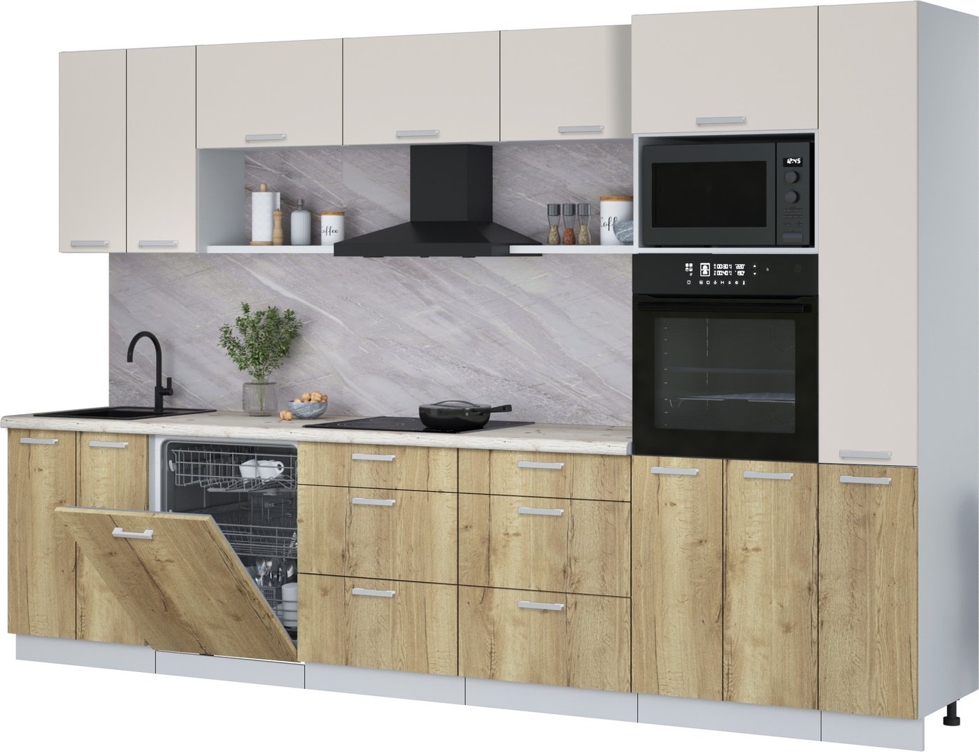 

Готовая кухня Интерлиния Мила Лайт 3.3-ПМ1 (персидский жемчуг/дуб золотой/бискайская сосна)