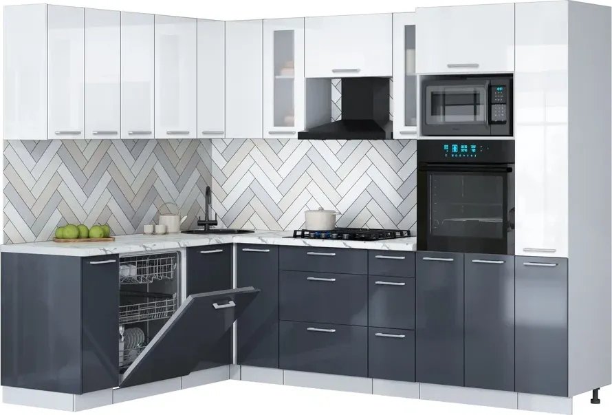 

Готовая кухня Интерлиния Мила Gloss 1.896х2.68 (асфальт глянец/белый глянец/белый гранит)