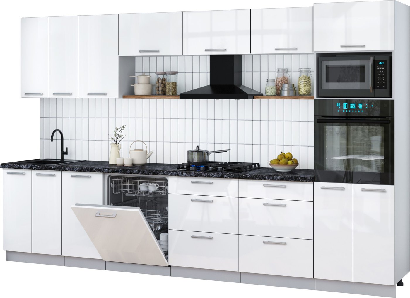 

Готовая кухня Интерлиния Мила Gloss 3.4-ПМ1-2 (белый глянец/белый глянец/кастилло темный)