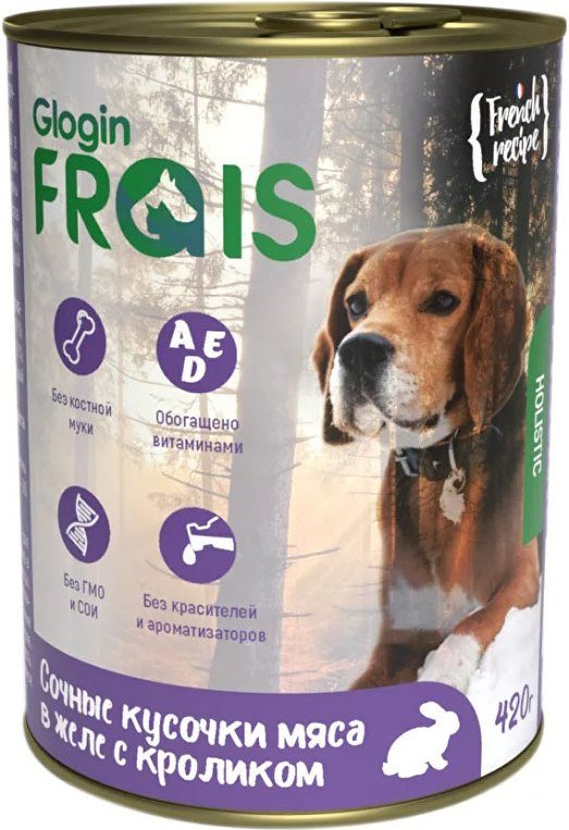 

Консервированный корм для собак Frais Holistic Dog мясные кусочки с кроликом в желе 420 г