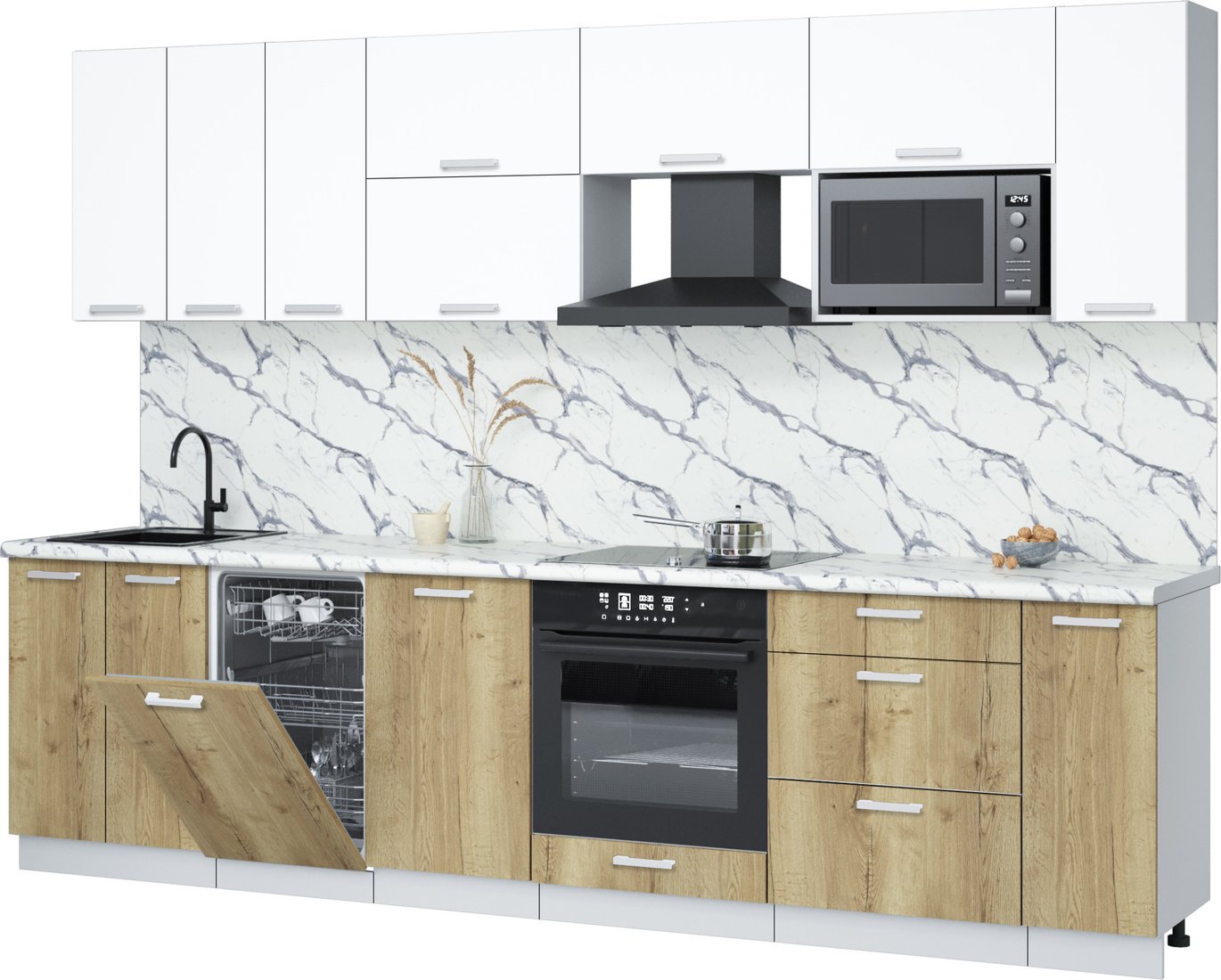 

Готовая кухня Интерлиния Мила Лайт 3.0-ПМ4 (белый платинум/дуб золотой/белый гранит)