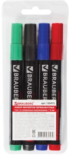 Маркер перманентный BRAUBERG Contract 150473 (4 шт)