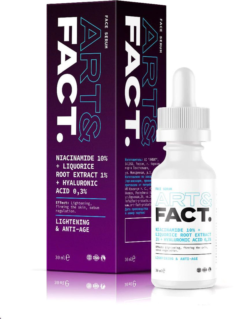 

Art&Fact Сыворотка для лица Niacinamide 10% + Liquorice Root Extr 1% себорегулирующая (30 мл)