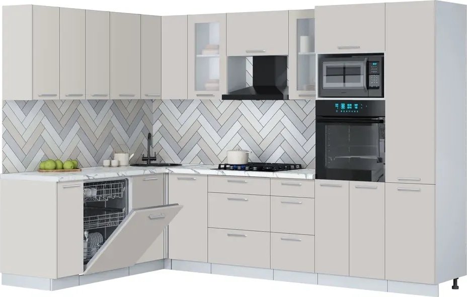 

Готовая кухня Интерлиния Мила Gloss 1.896х2.98 (кашемир/кашемир/белый гранит)