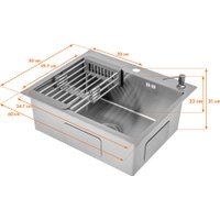 Кухонная мойка Saniteco 6050 (с сифоном, дозатором и коландером)