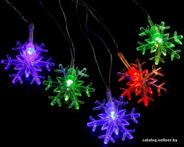 Светодиодная гирлянда Luazon Метраж Снежинки большие Led-20 (5 м, мульти) [703327]