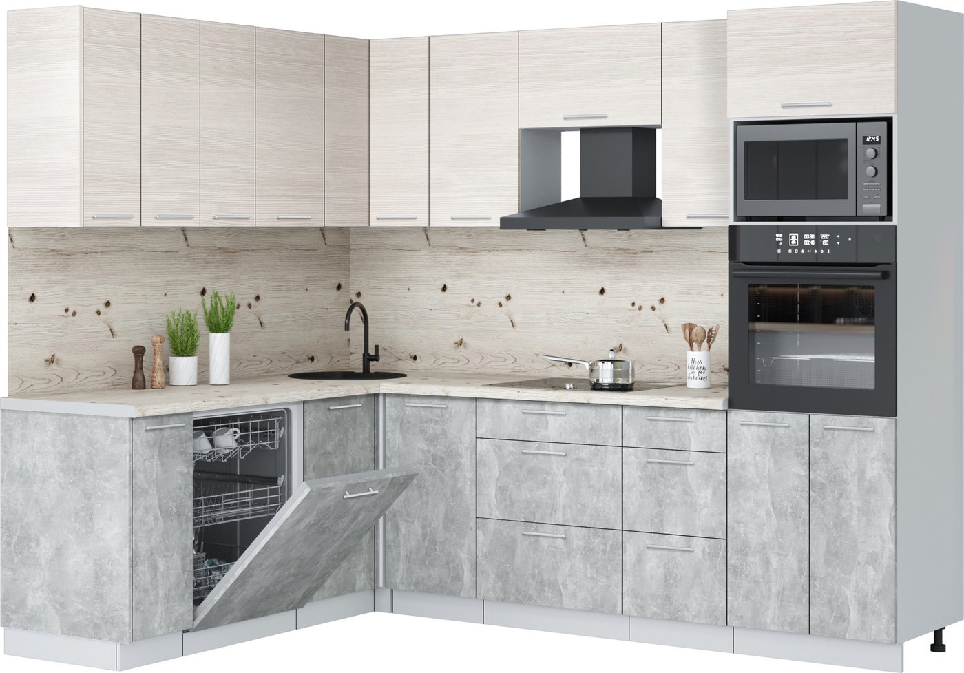 

Готовая кухня Интерлиния Мила Лайт 1.896х2.58 (вудлайн кремовый/бетон/бискайская сосна)