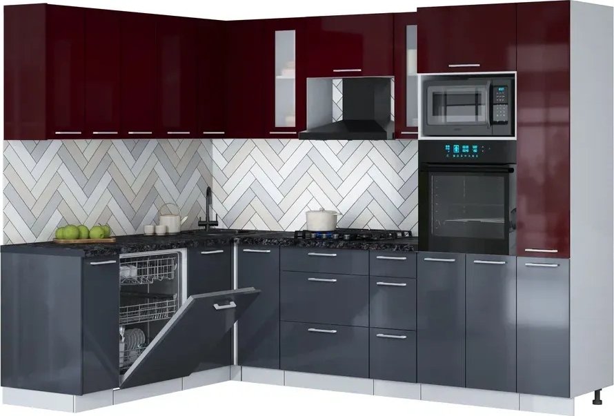 

Готовая кухня Интерлиния Мила Gloss 1.896х2.68 (асфальт глянец/бордовый глянец/кастилло темный)