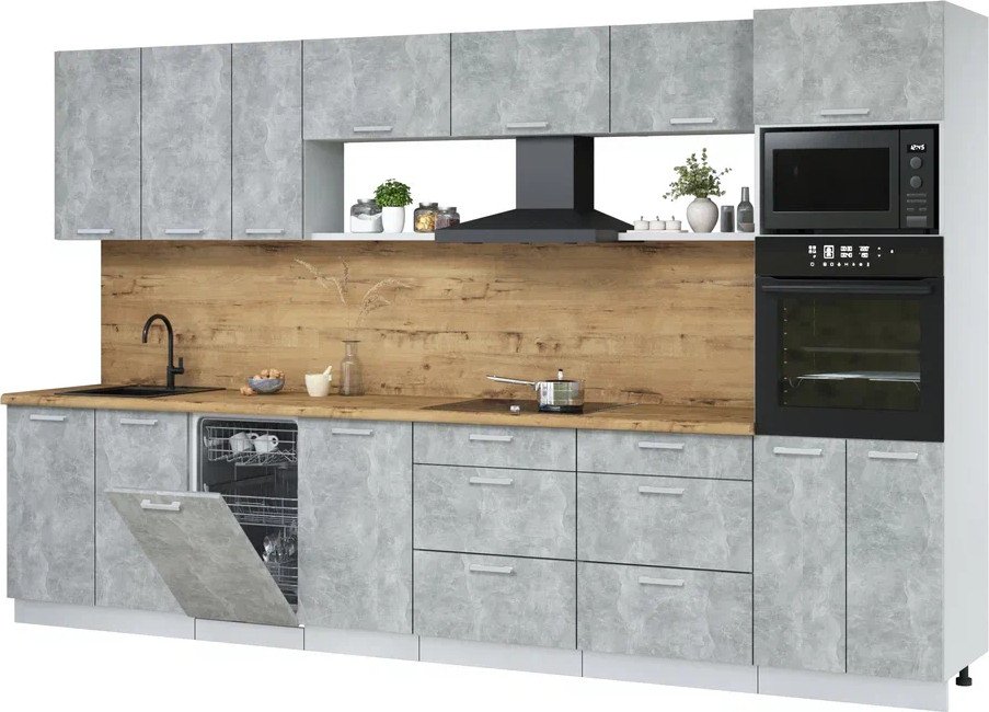 

Готовая кухня Интерлиния Мила Лайт 3.5-ПМ3 (бетон/бетон/дуб бунратти)