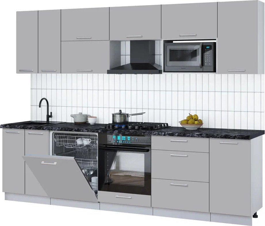 

Готовая кухня Интерлиния Мила Gloss 2.8-ПМ2 (грей/грей/кастилло темный)