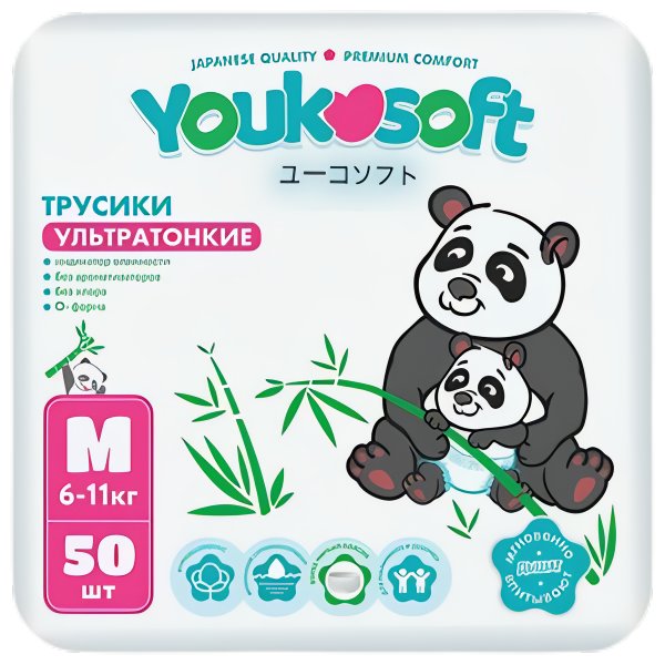 

Трусики-подгузники Youkosoft Ультратонкие премиум 6-11 М (50 шт)