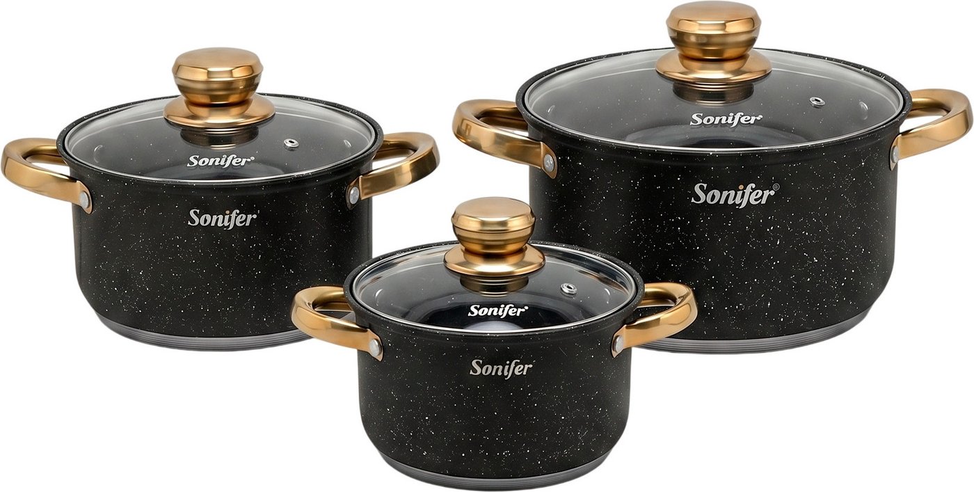 Набор кастрюль Sonifer SF-1201A (3шт, черный, с крышками)