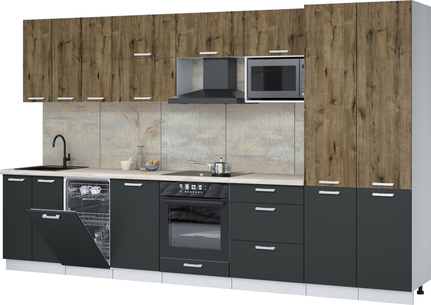 

Готовая кухня Интерлиния Мила Лайт 3.5-ПМ4 (дуб веллингтон/антрацит/травертин серый)