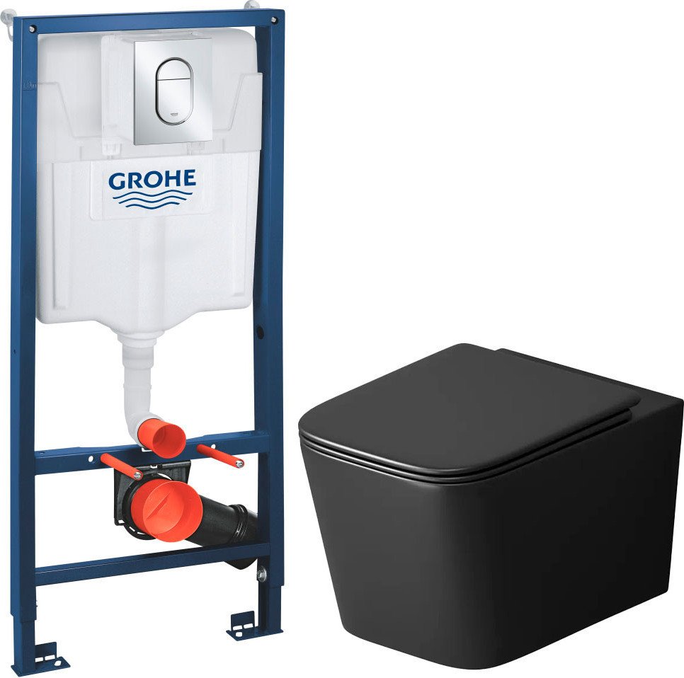 Унитаз подвесной Grossman GR-4404BMSQ + GROHE Rapid SL 39504000 (с кнопкой)