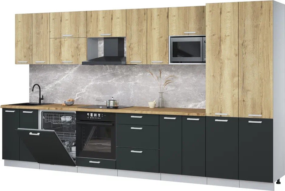 

Готовая кухня Интерлиния Мила Лайт 3.8-ПМ2 (дуб золотой/антрацит/дуб бунратти)