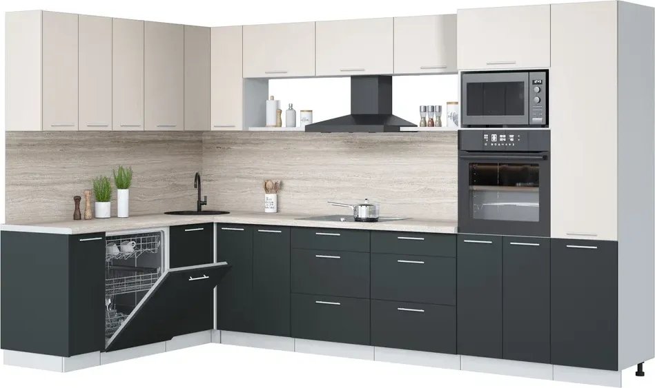 

Готовая кухня Интерлиния Мила Лайт 1.896х3.38 (персидский жемчуг/антрацит/травертин серый)