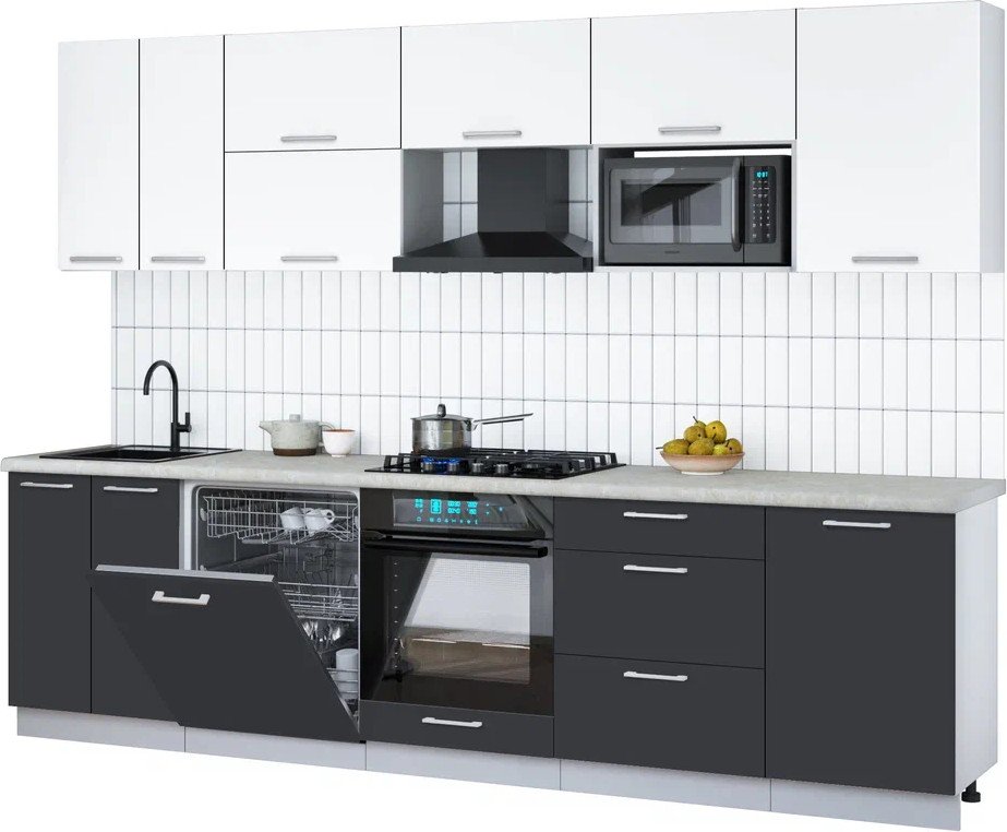 

Готовая кухня Интерлиния Мила Gloss 2.9-ПМ2 (пепел/белый/опал светлый)