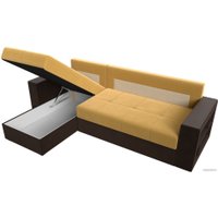 Угловой диван Лига диванов Дубай лайт левый (микровельвет желтый/коричневый)