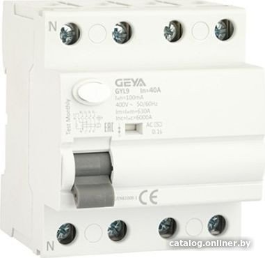 Устройство защитного отключения GEYA GYL9-4P-40A-100mA 4P 40A 6 kA 100mA AC 4M GYL94P40AC100
