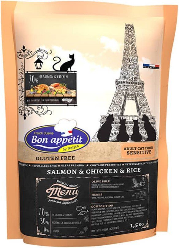 

Сухой корм для кошек Bon Appetit Adult Sensitive с чувствительным пищеварением с лососем и курицей 1.5 кг