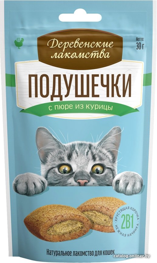 Лакомство для кошек Деревенские лакомства Подушечки с пюре из курицы 30 г