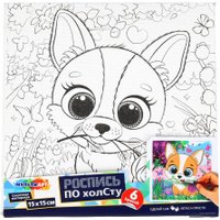 Набор для рисования MultiArt Холст для росписи Щенок с розочкой CANV15X15-118886