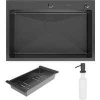 Кухонная мойка Roxen Simple 560220-70B PVD графит (с коландером и дозатором)