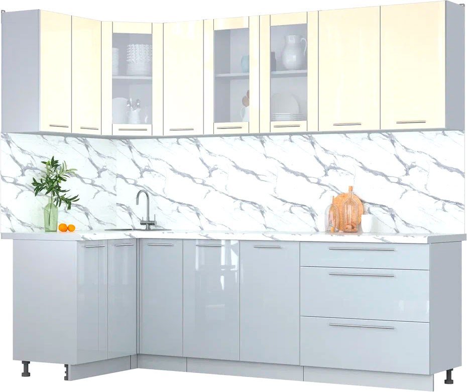 

Готовая кухня Интерлиния Мила Пластик 1.2x2.5 (ваниль/туманный глянец/белый гранит)