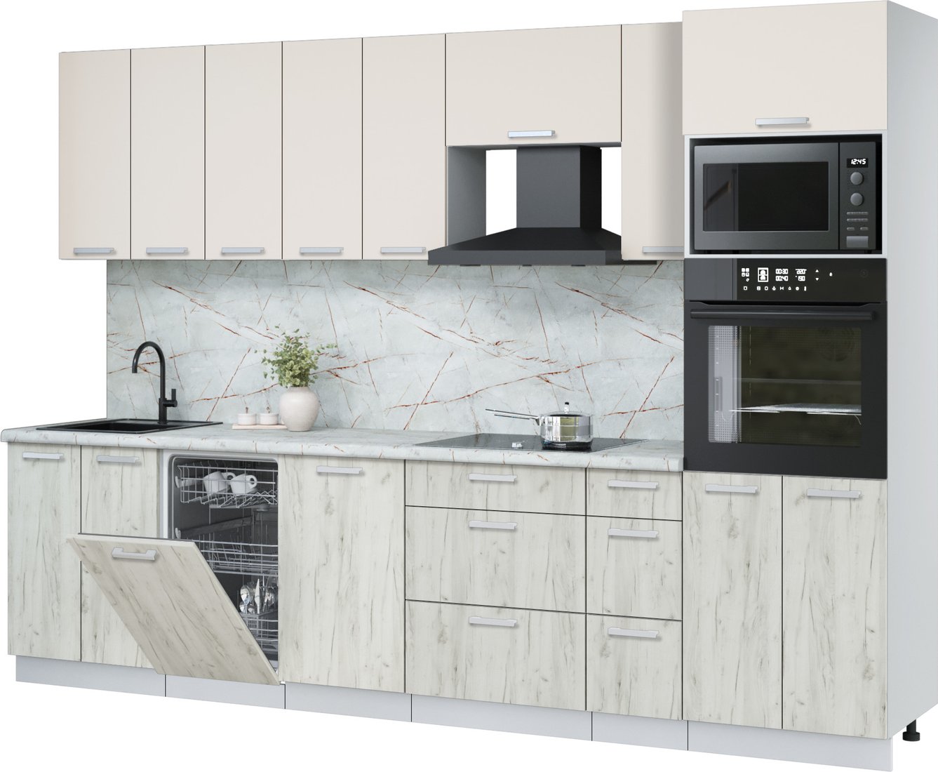 

Готовая кухня Интерлиния Мила Лайт 3.0-ПМ3 (персидский жемчуг/дуб белый/серый каспий)