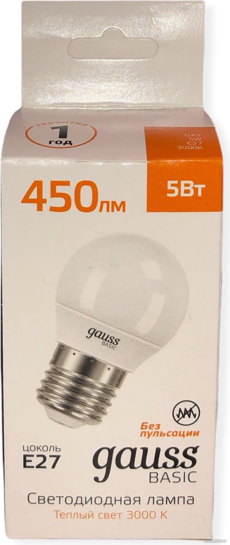 Светодиодная лампочка Gauss Elementary Basic E27 5W 3000K G45 10502152