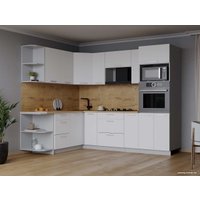 Готовая кухня Интерлиния Мила Лайт 1.68x2.4 левая (белый платинум/белый платинум/дуб бунратти) в Бресте