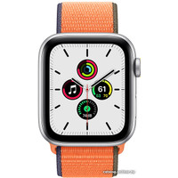 Умные часы Apple Watch SE 44 мм (алюминий серебристый/оранжевый нейлон)