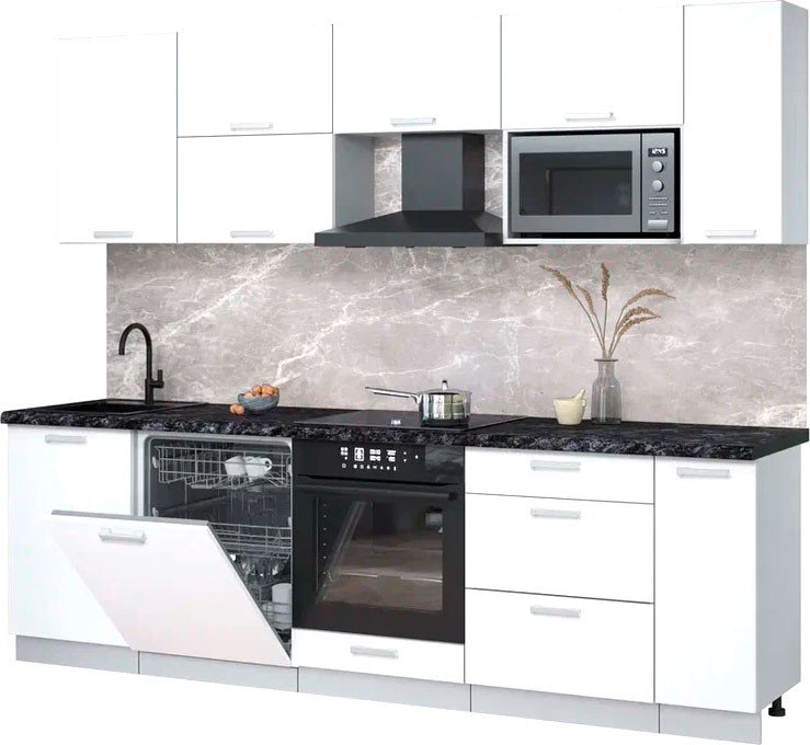 

Готовая кухня Интерлиния Мила Лайт 2.6-ПМ2 (белый платинум/белый платинум/кастилло темный)