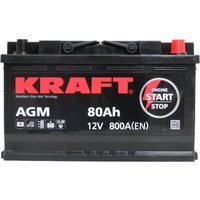 Автомобильный аккумулятор KRAFT AGM 80 R+ + Бесплатная диагностика подвески или -30% на замену масла