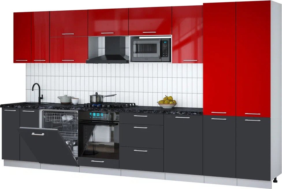 

Готовая кухня Интерлиния Мила Gloss 3.7-ПМ2 (пепел/красный глянец/кастилло темный)