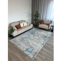 Ковер для жилой комнаты Radjab Carpet Бьянка Прямоугольник D057A 8564RK-B (1x2, Cream Shirink/Blue Fdy)