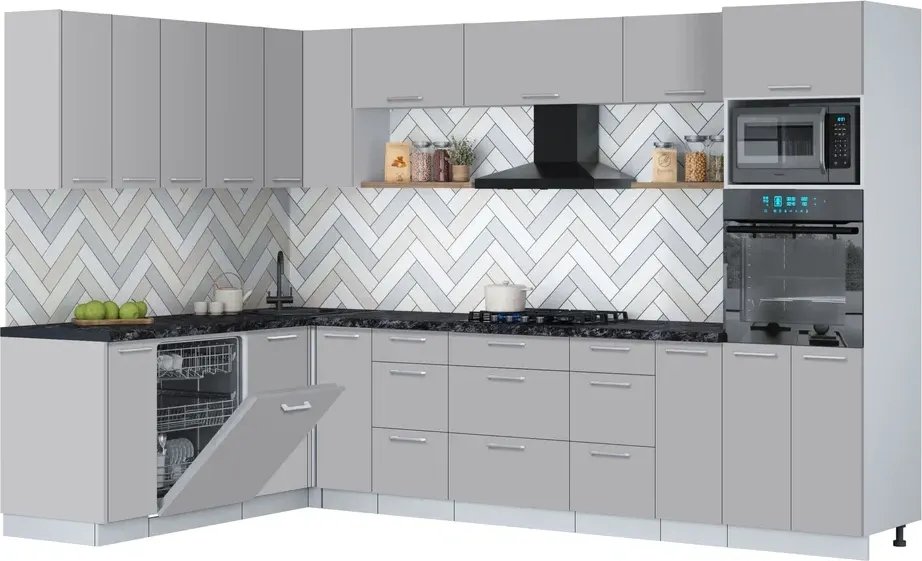 

Готовая кухня Интерлиния Мила Gloss 1.896х3.18 (грей/грей/кастилло темный)