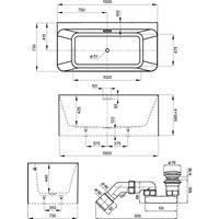 Ванна Wellsee Clermont 150x73 28260101R (пристенная ванна белый глянец, экран, ножки, сифон-автомат хром)
