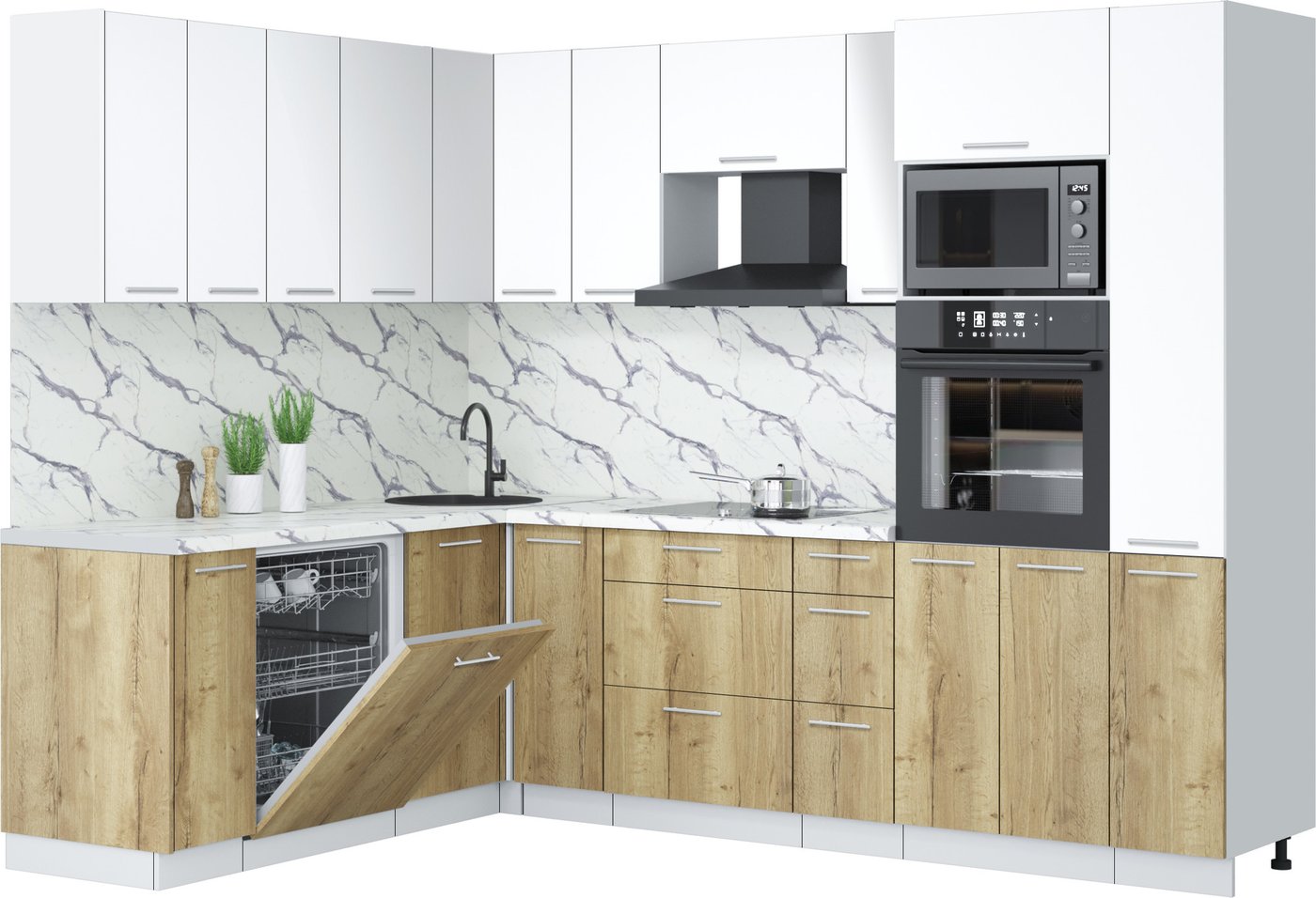 

Готовая кухня Интерлиния Мила Лайт 1.896х2.68 (белый платинум/дуб золотой/белый гранит)