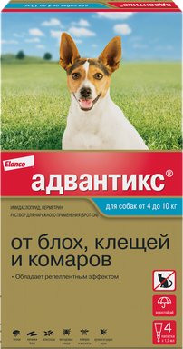 

Капли от блох и клещей Elanco Адвантикс для собак 4-10кг (4 пипетки)