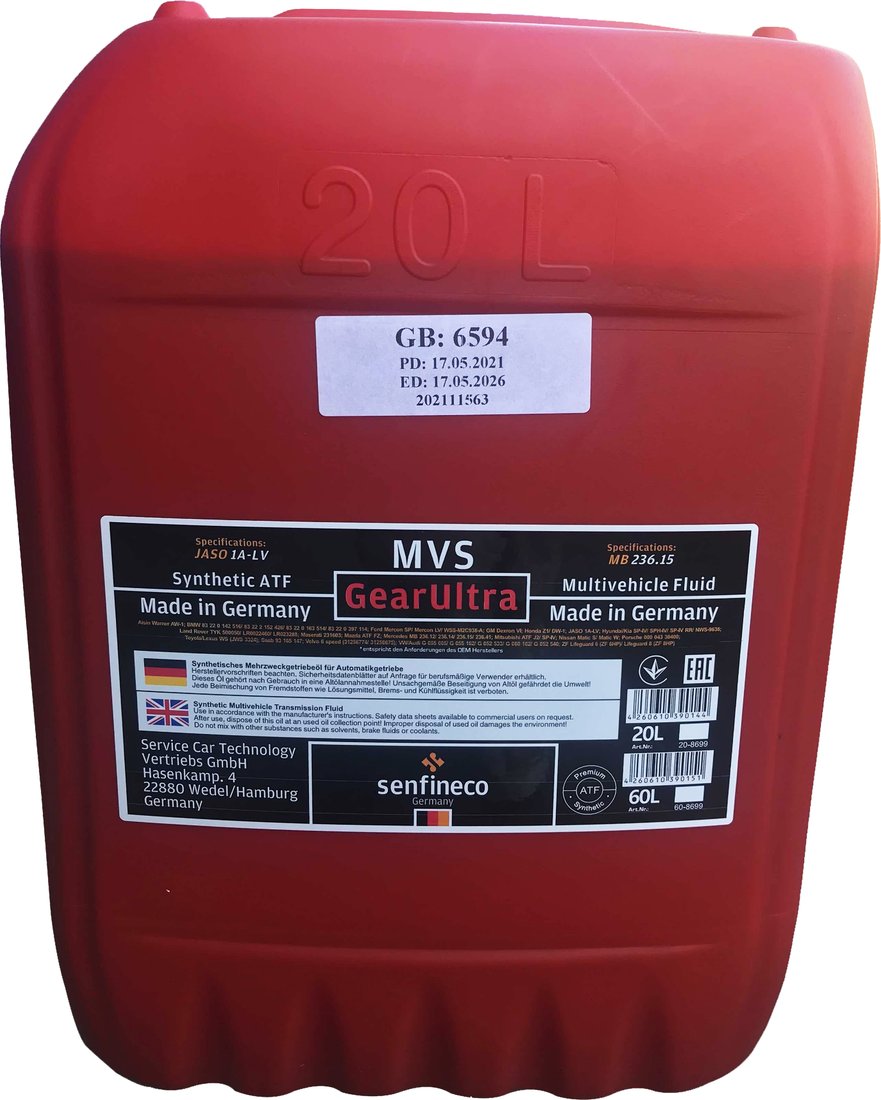 

Трансмиссионное масло Senfineco GearUltra MVS Multivehicle 20л