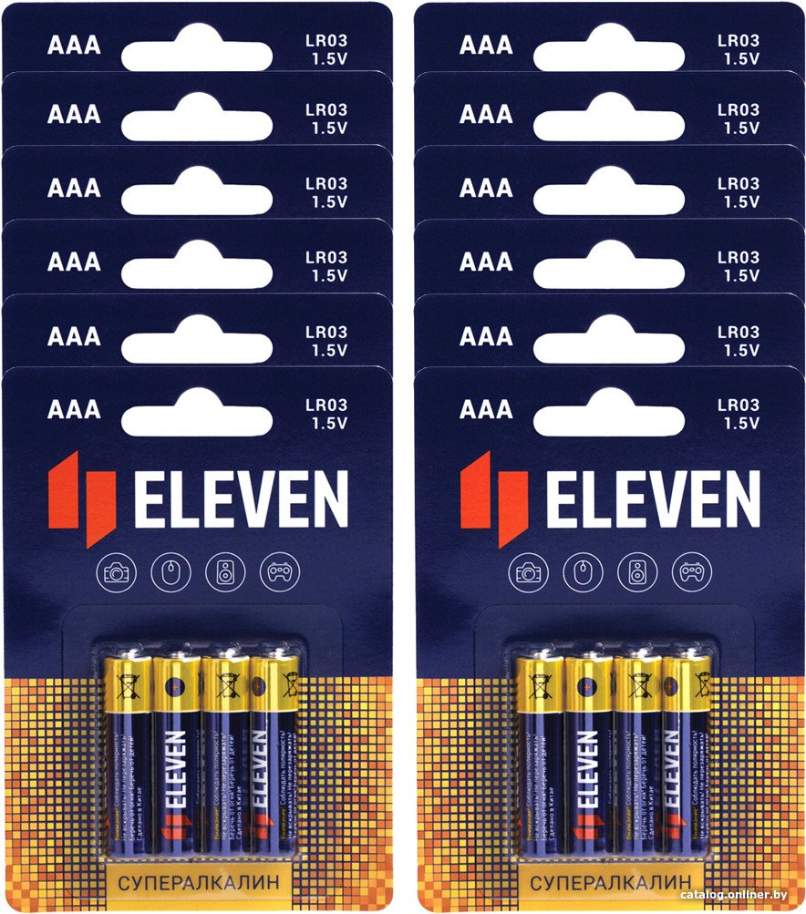 Батарейка Eleven Super AAA LR03 алкалиновые BC4 (12x4 шт)
