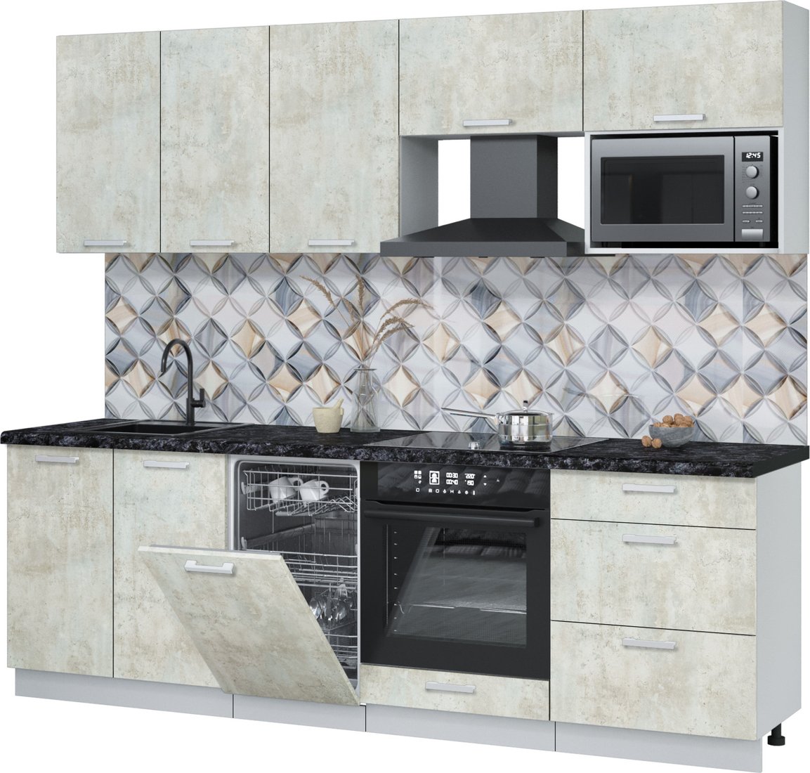 

Готовая кухня Интерлиния Мила Лайт 2.45-ПМ4 (бетон лайт/бетон лайт/кастилло темный)