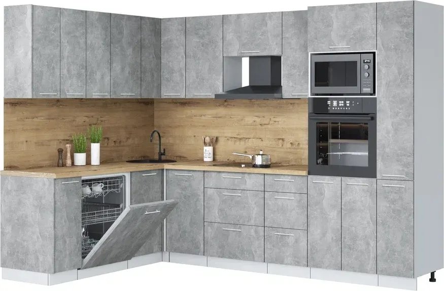 

Готовая кухня Интерлиния Мила Лайт 1.896х2.88 (бетон/бетон/дуб бунратти)