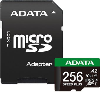 ADATA SPEED PLUS microSDXC 256GB UD256GUI3V30A2SP-RA1 (с адаптером)