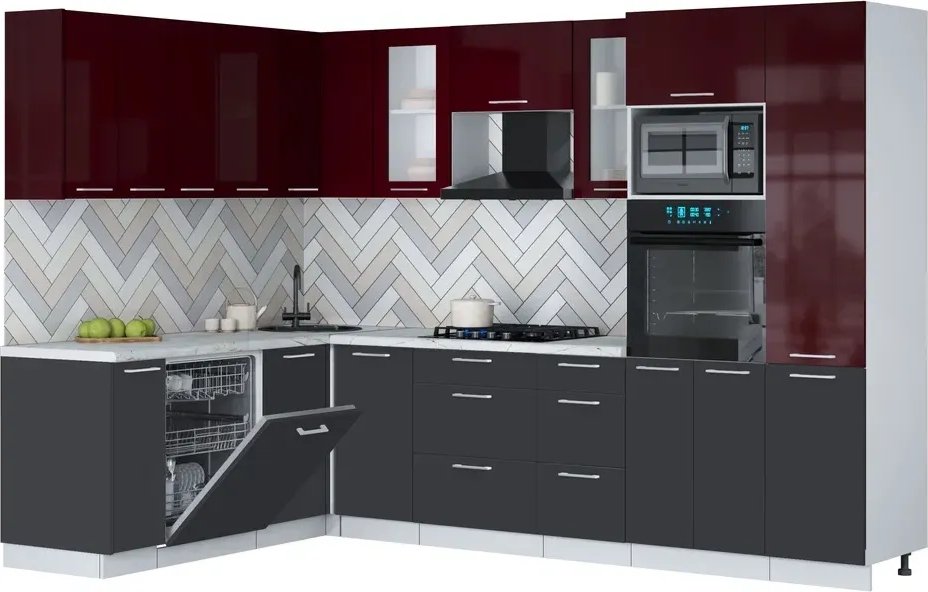 

Готовая кухня Интерлиния Мила Gloss 1.896х2.98 (пепел/бордовый глянец/серый каспий)