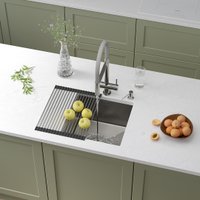 Кухонная мойка Roxen Uno 560210-44 (440*440) сатин под столешницу (с ролл-матом и дозатором)