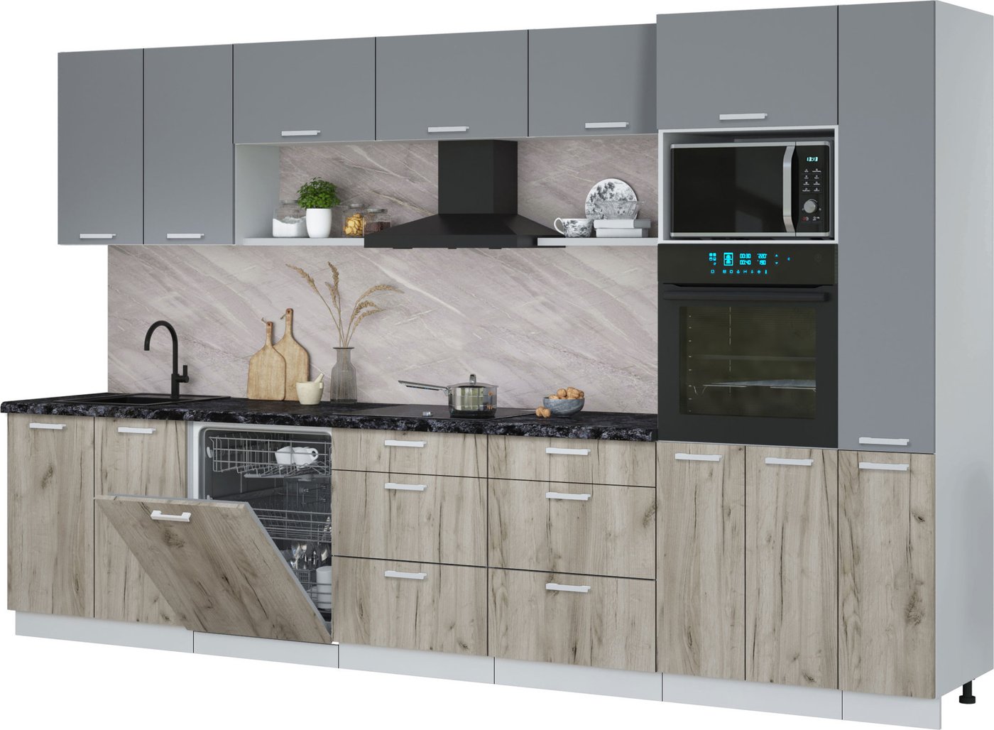 

Готовая кухня Интерлиния Мила Лайт 3.5-ПМ1 (серебро/дуб серый/кастилло темный)