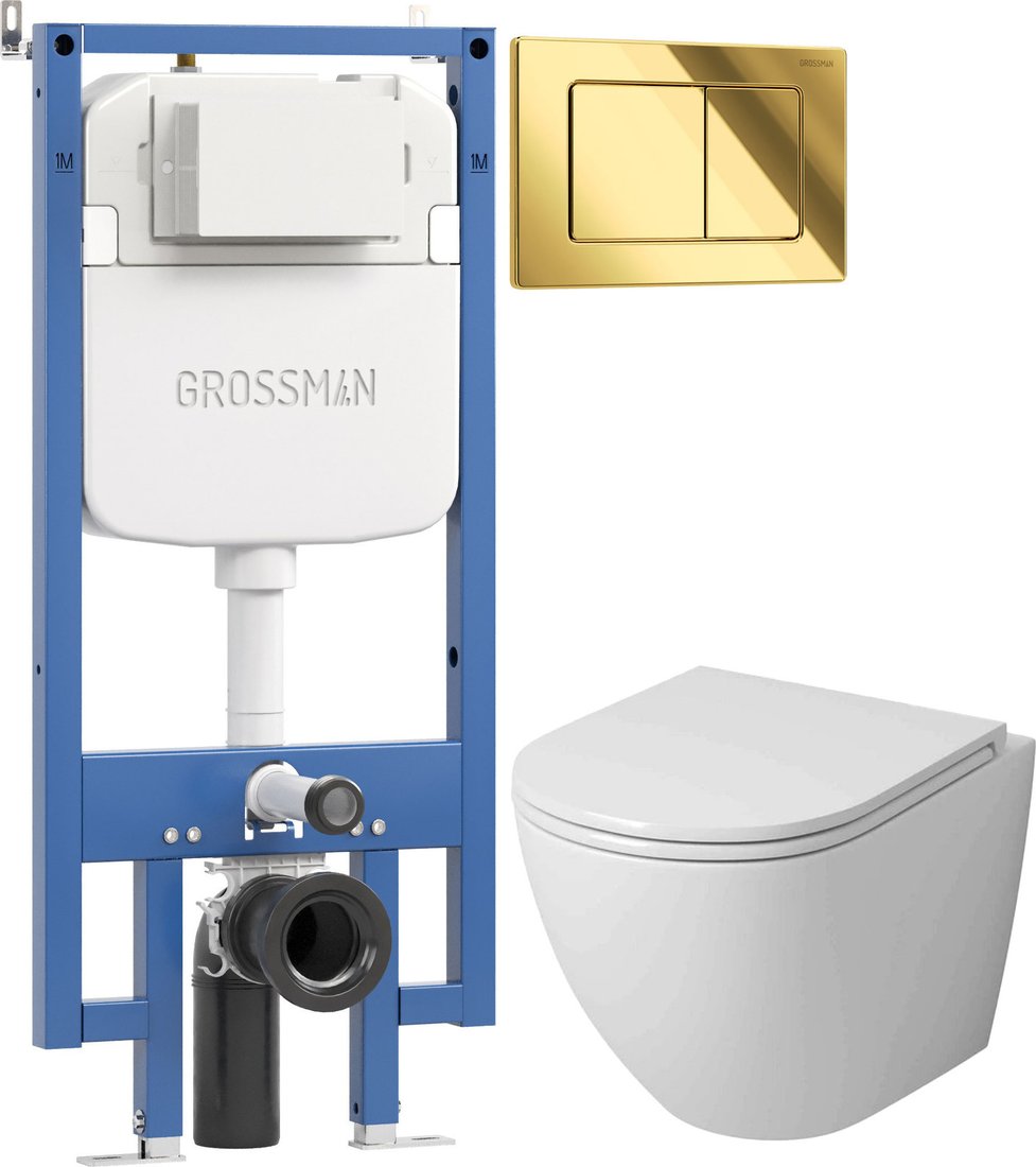 Унитаз подвесной Grossman GR-4455SQ + 900.K42.01.000 + Classic 700.K45.04.30M.30M (золотой глянцевый)