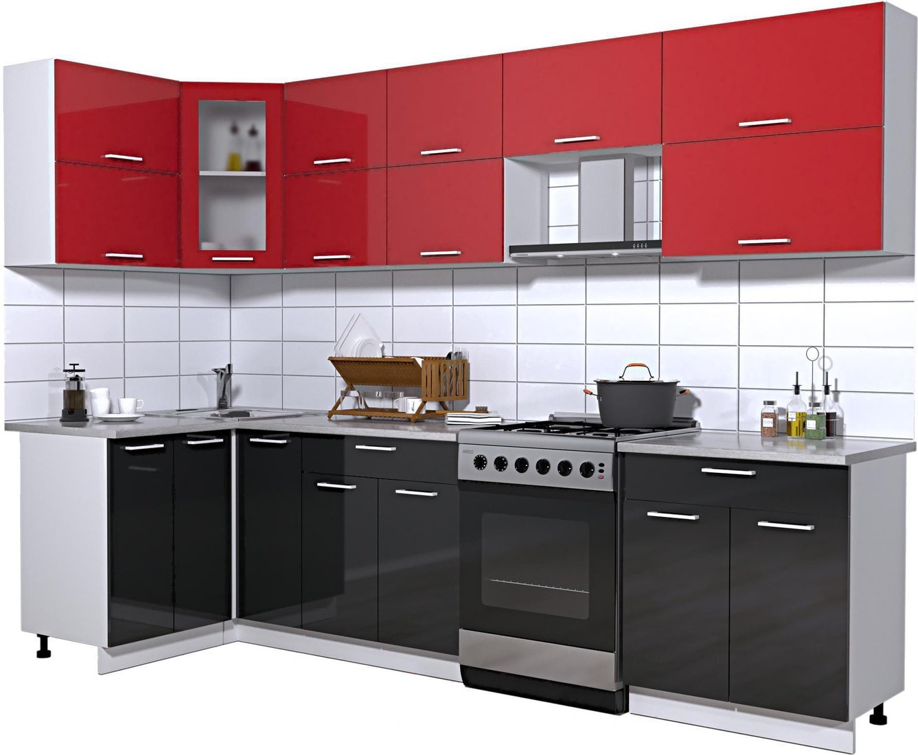 

Готовая кухня Интерлиния Мила Gloss 60-12x29 (красный/черный глянец)